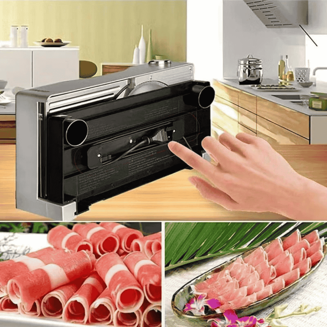 Electric Meat & Bread Slicer – 0–15mm Adjustable Thickness Cutter with Ø170mm Stainless Steel Blade | 100W Food Slicer for Meat, Cheese, Bread, and Cold Cuts.